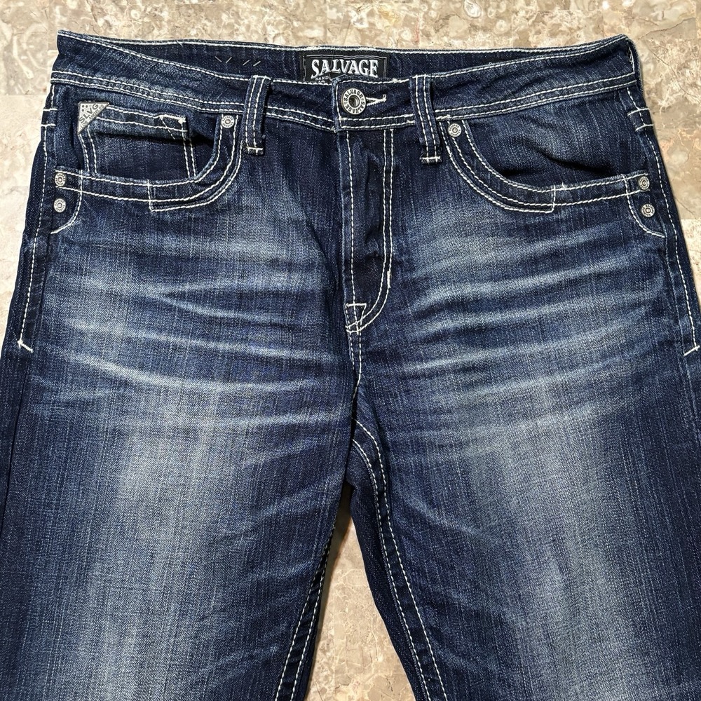 BKE Salvage Jeans Mens 34 (fits 36x31) Blue Straight Chain Stitch Denim